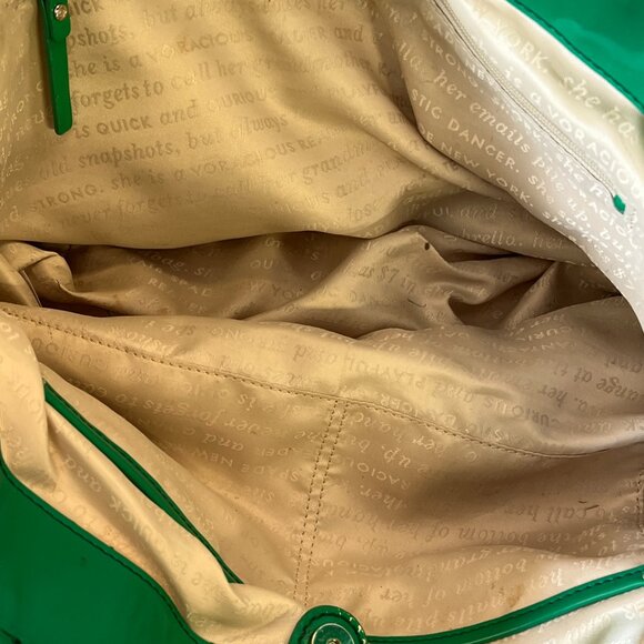 Kate Spade Tote Womens Green Patent Perforated Shoulder Bag Double Handles - Picture 5 of 15